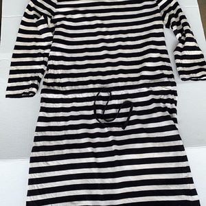 H&M Black/Cream Striped Drawstring Dress